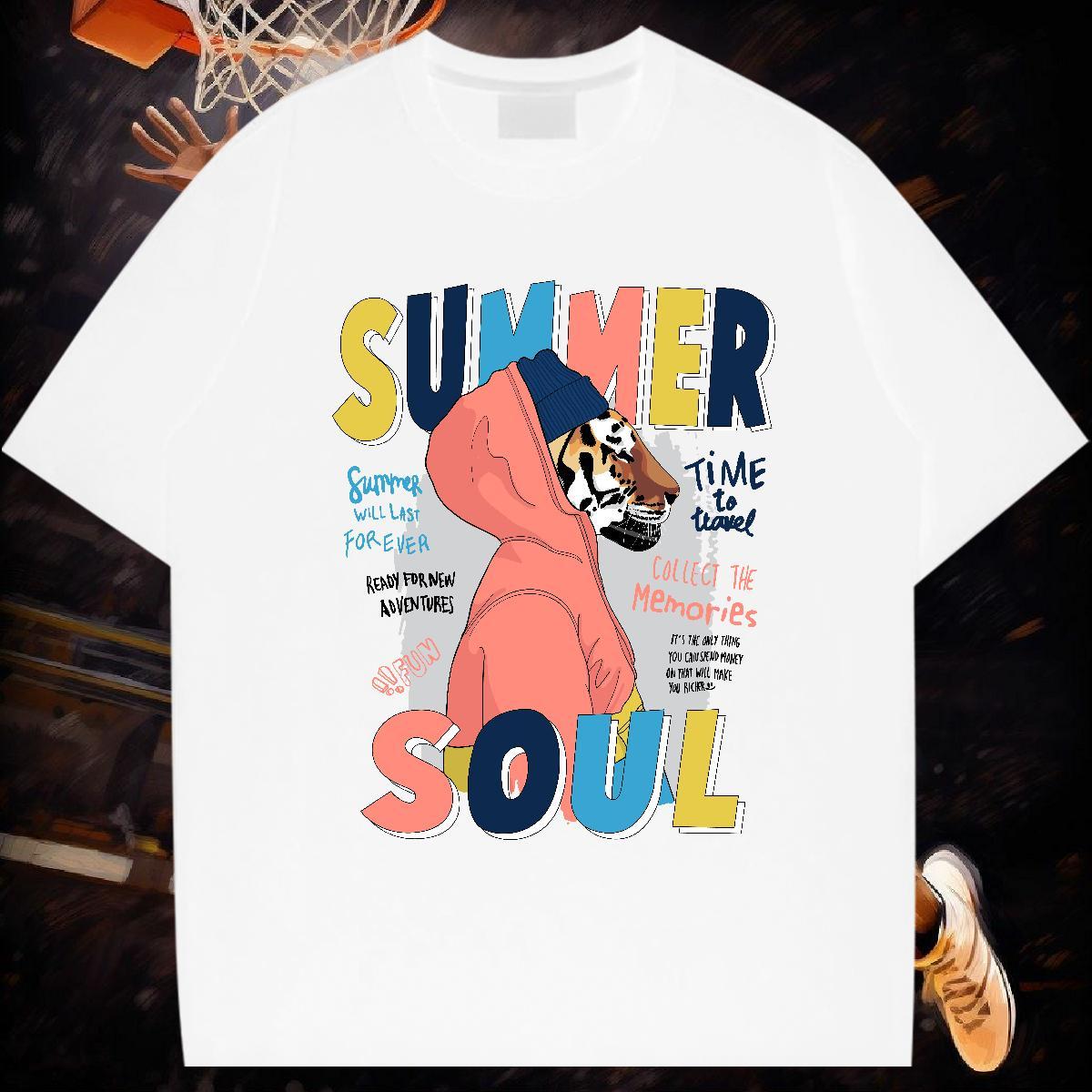 Fashion Designer T Shirts Men 230g Pure Cotton tiger High Street Hip Hop Tops Tees Breathable Crew Neck Brand Men Tops Tees Skull
