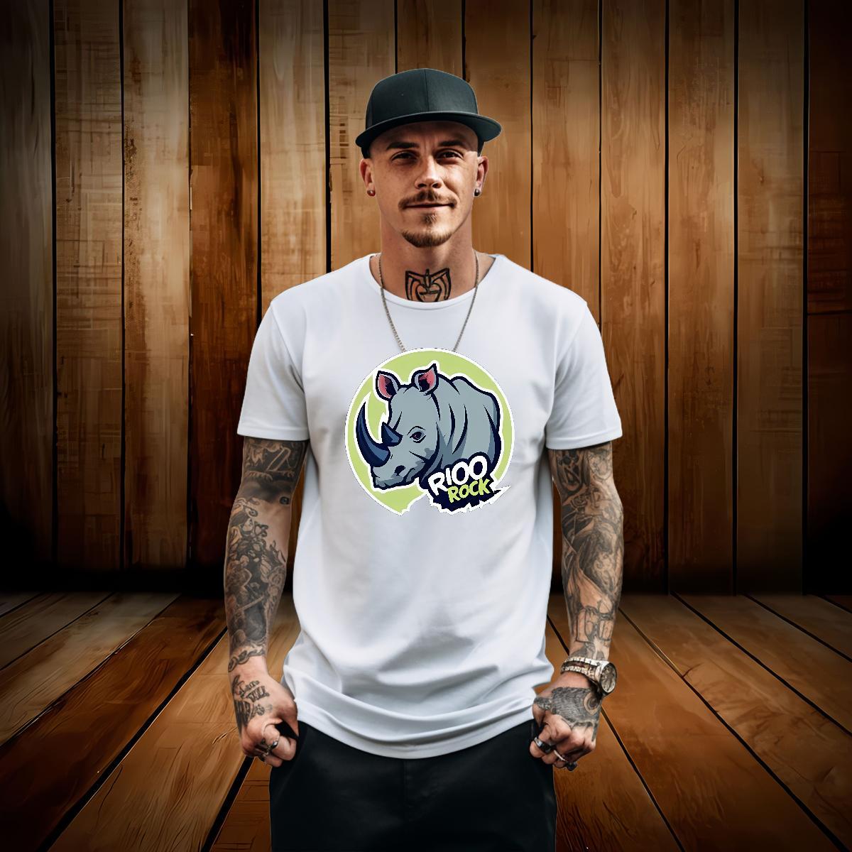 Custom Men T Shirts 230g 100% Cotton rhinoceros High Street Hip Hop Tops Tees Crew Neck Loose Fit Men Clothes T-Shirt Custom Print Oversized