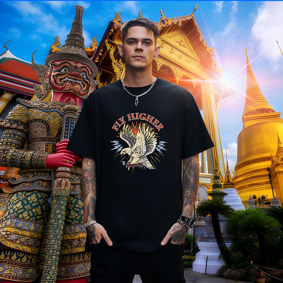 Cool Men Clothes T-Shirt 230g 100% Cotton eagle Man T Shirts Hip Hop Street Short Sleeve O-Neck Custom Anime Free Shipping Tees Shirts