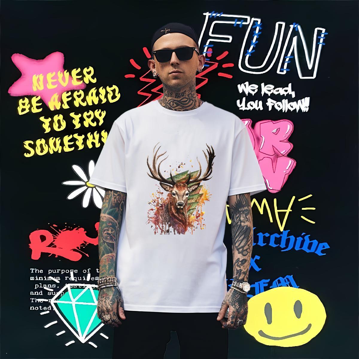 Men T Shirts 230g 100% Cotton Deer Daily Wear Crew Neck Plus Size Custom Mens Tshirts Stylist Classic Tops Shirt