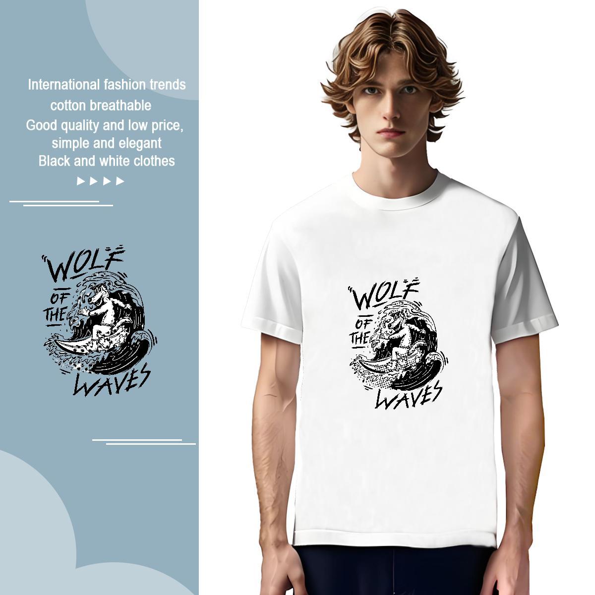 T Shirt For Man 230g Pure Cotton wolf Sport Breathable Crew Neck Oversized Couples T Shirts Free Shipping Unisex Top Tees