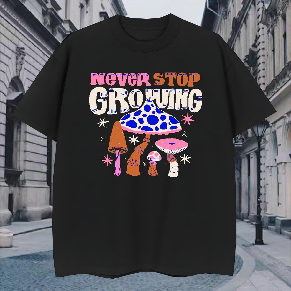 T Shirt For Man 100% Cotton 230g mushroom Daily Wear Breathable Crew Neck Oversized 3XL 4XL Men Tops Tees New Brand Clothes