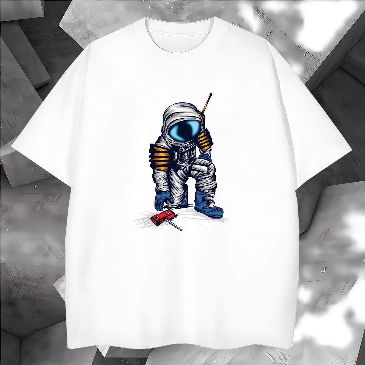 T-Shirts for Men 230g Cotton cosmonaut Street wear Hip Hop Breathable Crew Neck Floral Print Couples T Shirts DIY Customized Free Shipping Tees