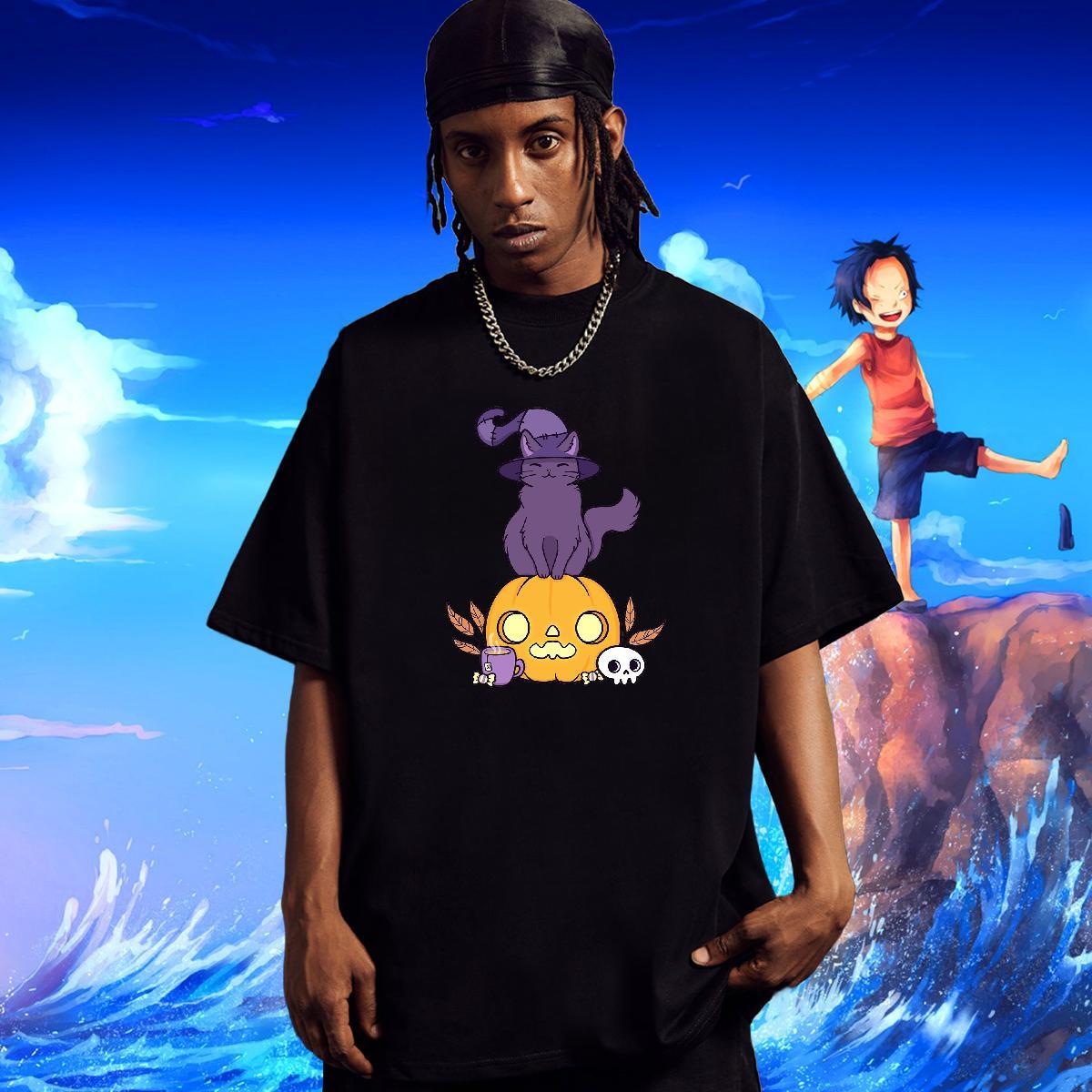 DIY T shirt 230g Pure Cotton pumpkin Street Casual Top Tees Short Sleeve O-Neck Comfortable Men Tshirts Black White