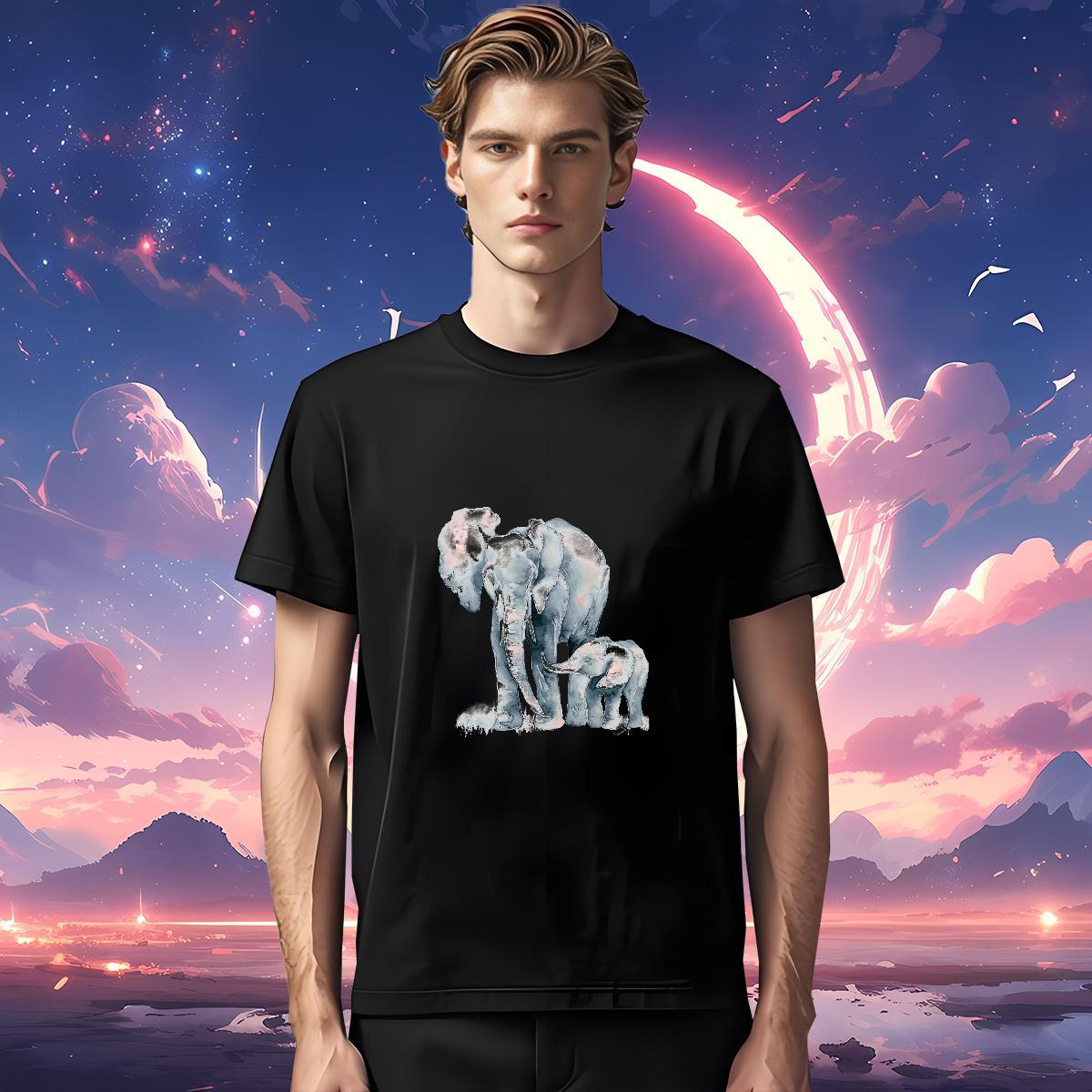 T shirt 230g Pure Cotton Elephant Beach Breathable Short Sleeve Custom Big Size Couples T Shirts Fashion Unisex Tee Shirt