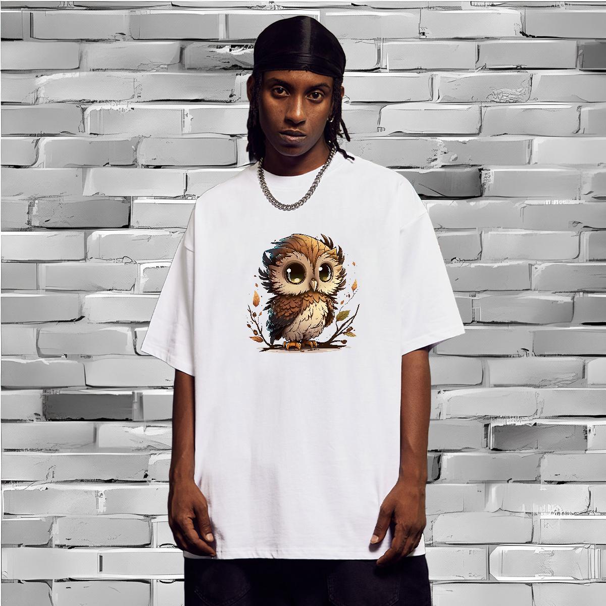 New Men T Shirts 230g Pure Cotton Owl Casual Beach Tops Breathable Crew Neck Designer Tshirts Custom Big Size