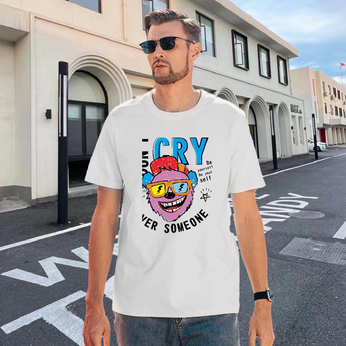 Cool Men Tops Tees 230g 100% Cotton Sport letter DIY Printed Short Sleeve Soft Classic Casual T Shirt For Man Tees Shirts