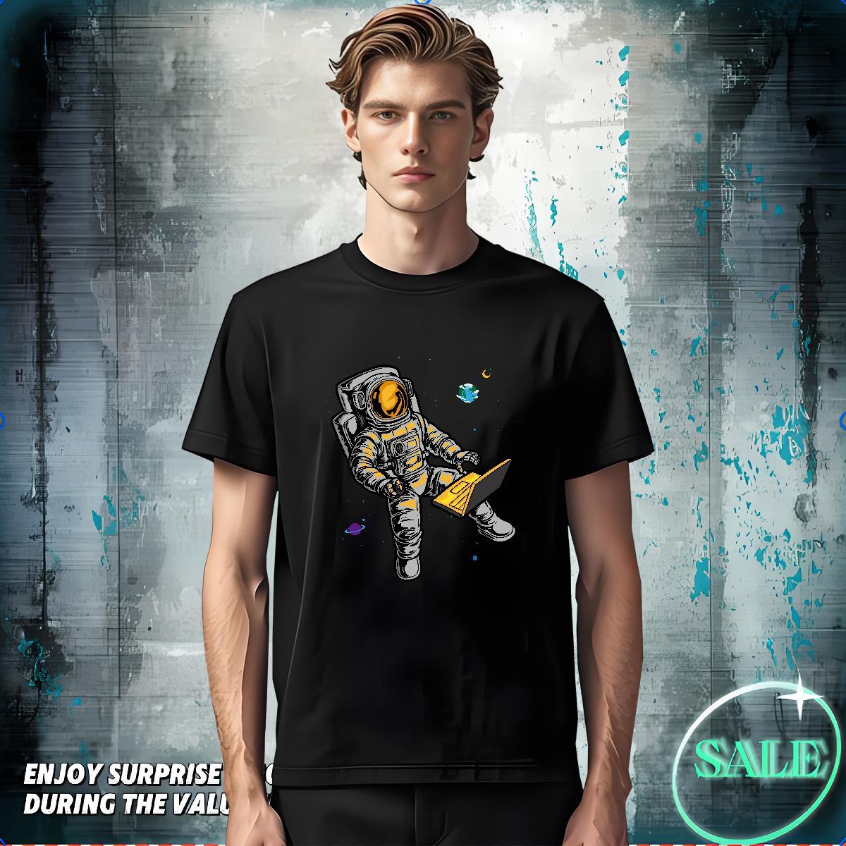 T Shirt For Man 230g Cotton universe Street Casual Breathable Crew Neck Floral Print Men Tops Tees Brand Wholesale Tshirts