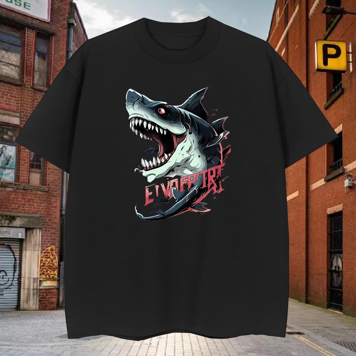 Cool Design Tshirts 230g 100% Cotton shark T-Shirts for Men Hip Hop Street Breathable Short Sleeve DIY New Arrival Tees
