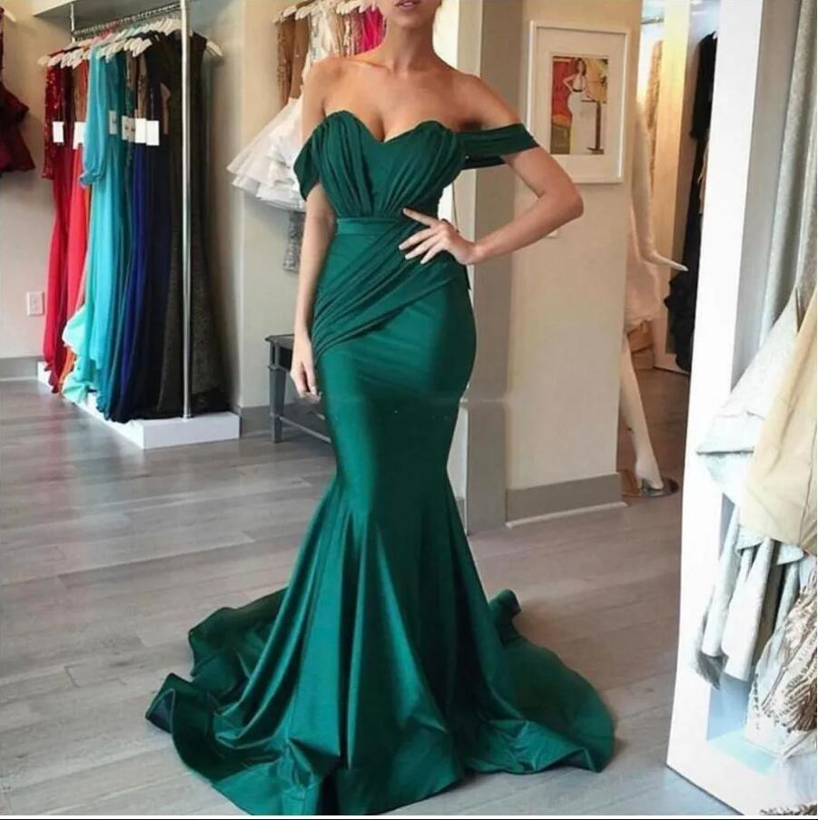 Emerald Green Vintage Prom Dress Formal Evening Dresses Long Sweetheart Pleat Satin Mermaid Evening Gowns Plus Size