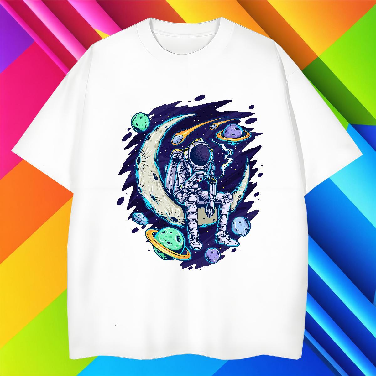 T Shirt For Man 230g Pure Cotton universe Beach O-Neck Short Sleeve Cartoon Printing L-4XL Mens Tshirts Designer Fashion Unisex Clothes