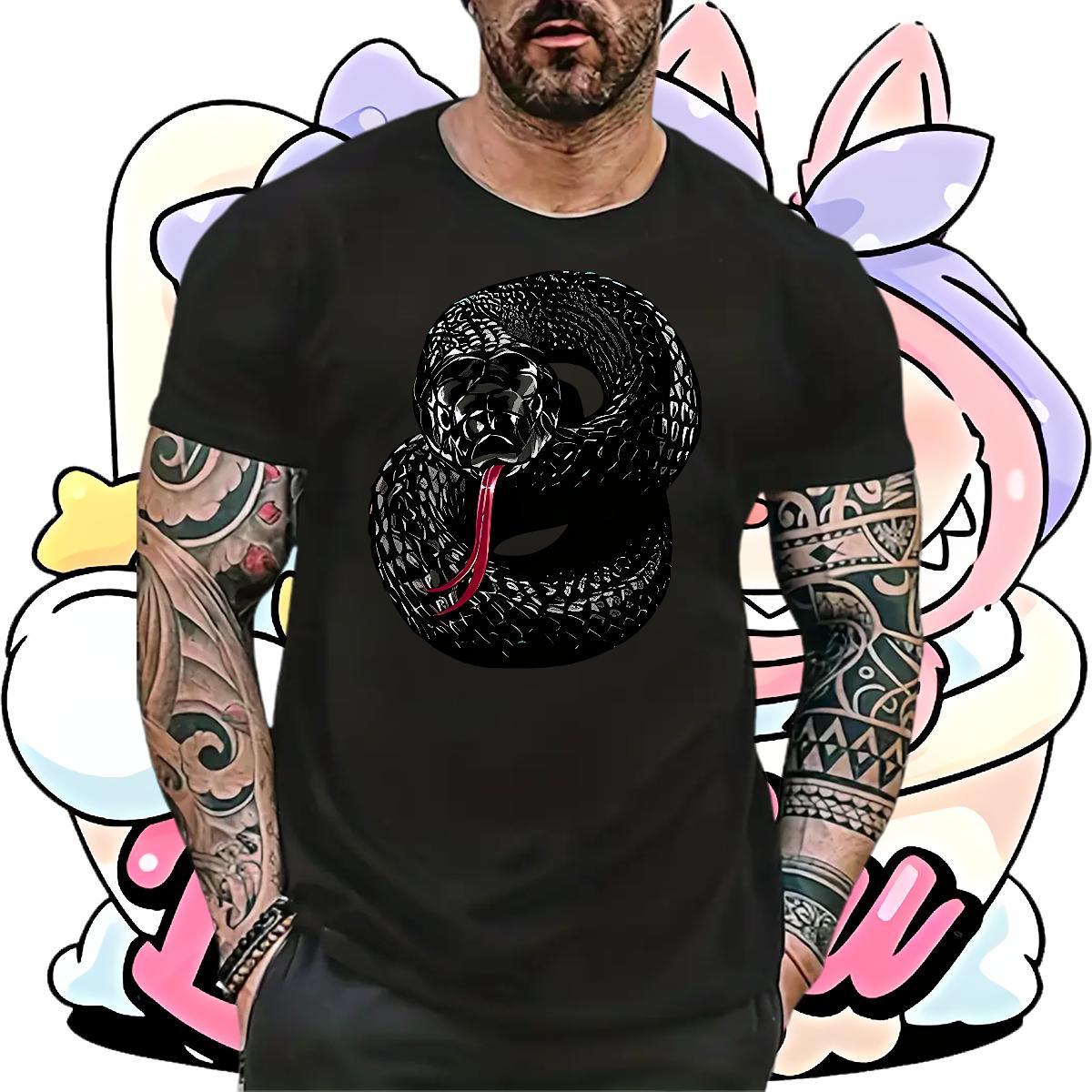 Casual New T-Shirts 230g Cotton snake Anime Printing Street Clothings Short Sleeve O-Neck Unisex Tshirt for Man Woman Black Oversized