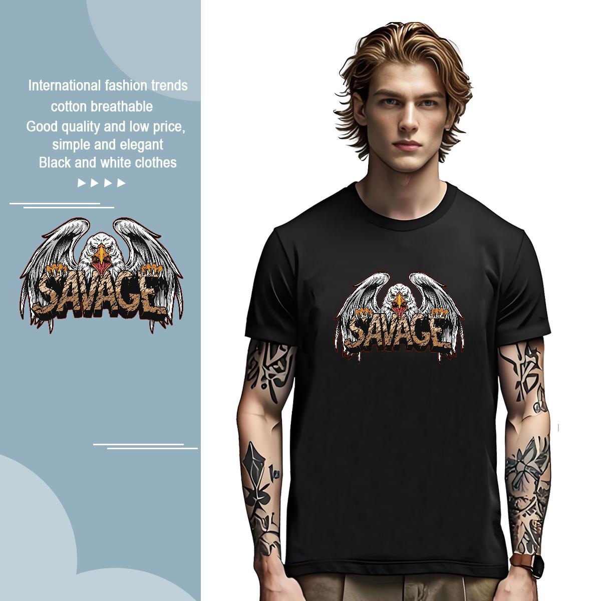 Men T Shirts 230g Cotton eagle Daily Wear Pure Cotton Asian Size Men Tshirts Casual New Loose Fit Tees