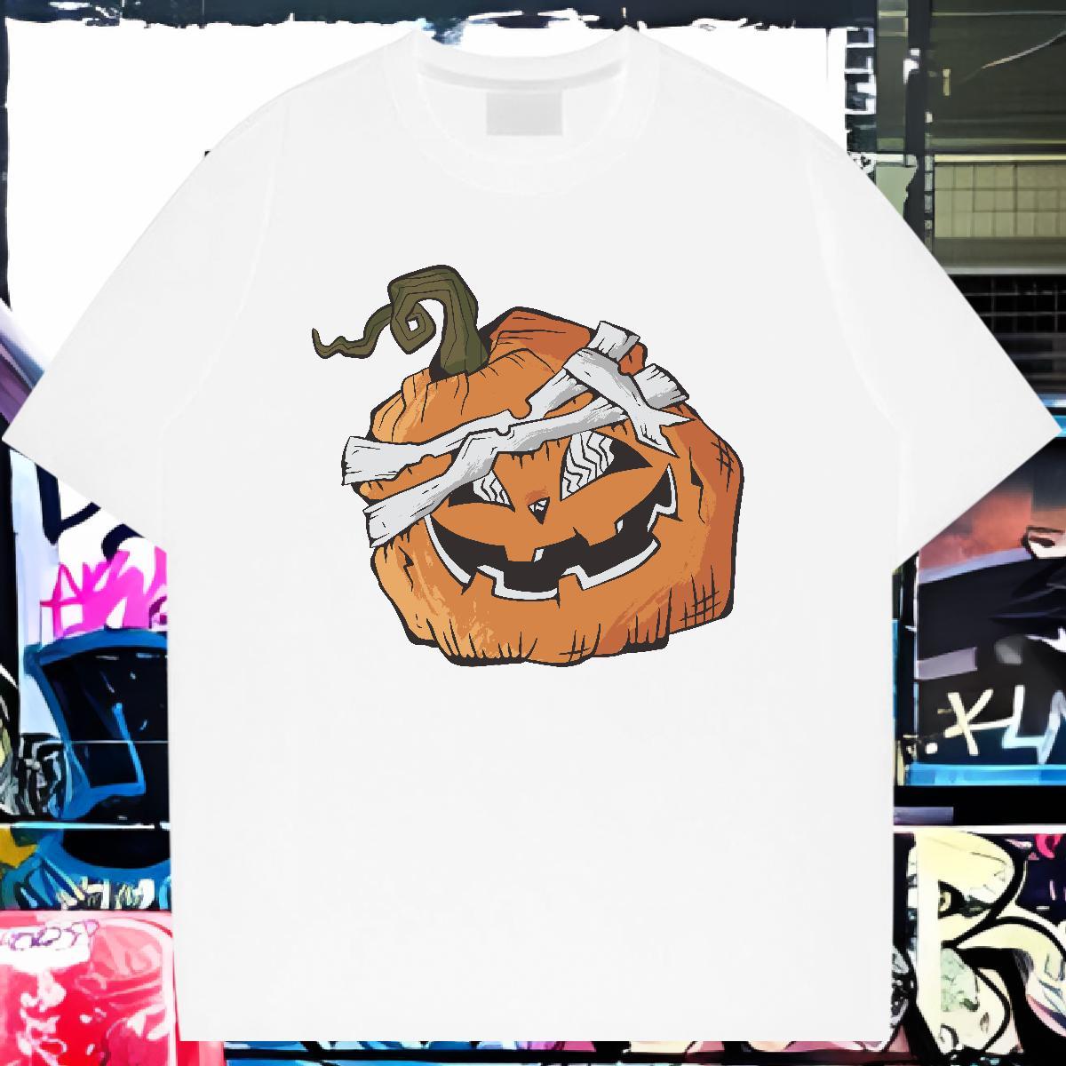 Classic Casual Men T Shirts 230g 100% Cotton pumpkin Hip Hop Street Tops Tees Breathable Short Sleeve Comfortable Men Clothes T-Shirt DIY Printed