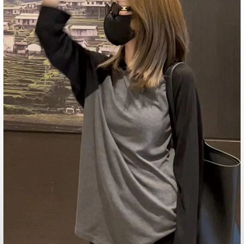 Women Clothing Fashion Casual O-neck Long Sleeve T-shirt Spring Autumn Pure Cotton Loose Pullover Lady Thin Patchwork Top Tee 240806
