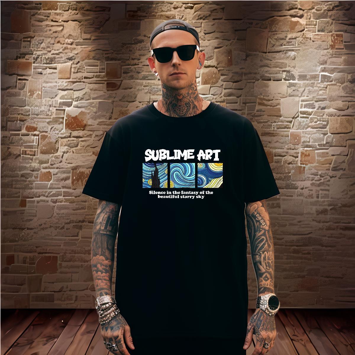 T shirt 100% Cotton 230g starry sky Street wear Hip Hop Breathable Short Sleeve Plus Size Custom Couples T Shirts Classic Wholesale Clothes