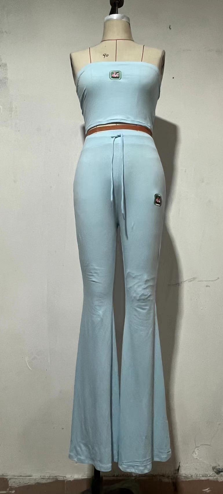 Women's Ral Tube Top & High Waist Long Pants Tracksuit Set - Casual, Comfortable, Yoga, Sports