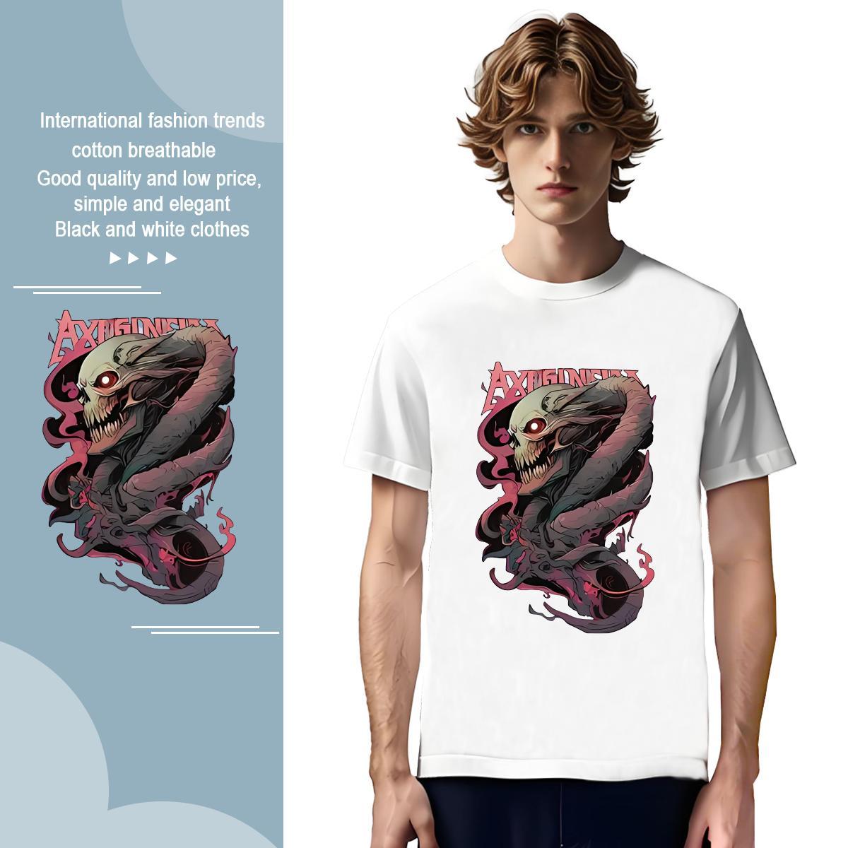 Classic Men Tshirts 100% Cotton 230g snake Man T Shirts Sport Breathable Short Sleeve Oversized 3XL 4XL 2024 New Wear