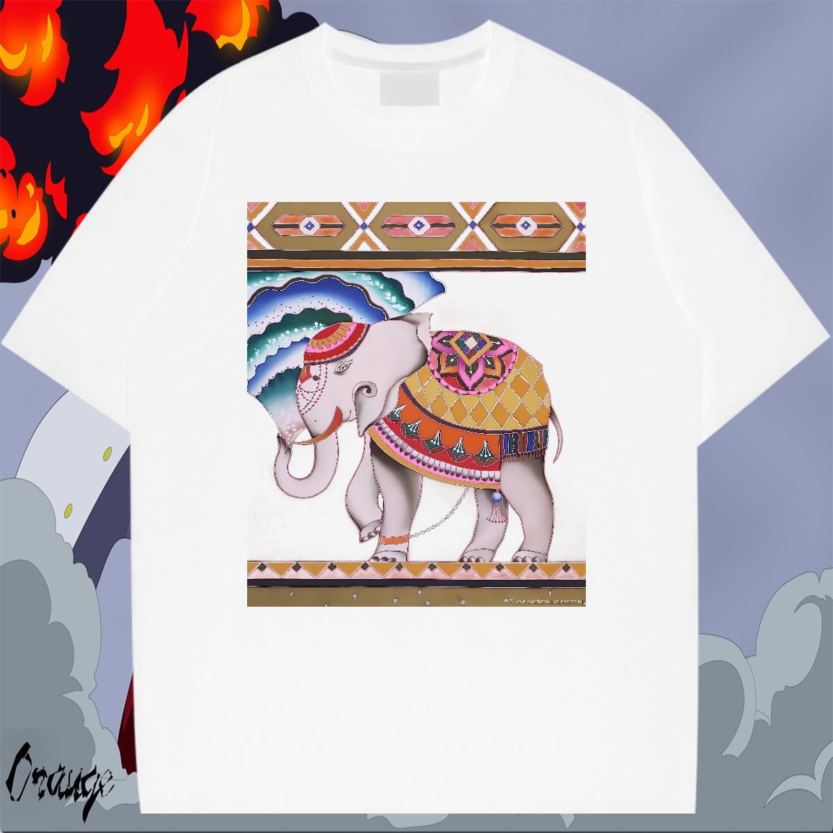 Loose Fit Couples T Shirts 230g Pure Cotton Outdoor Elephant Custom Print Oversized O-Neck Short Sleeve Wholesale T Shirts Men Tees Shirts