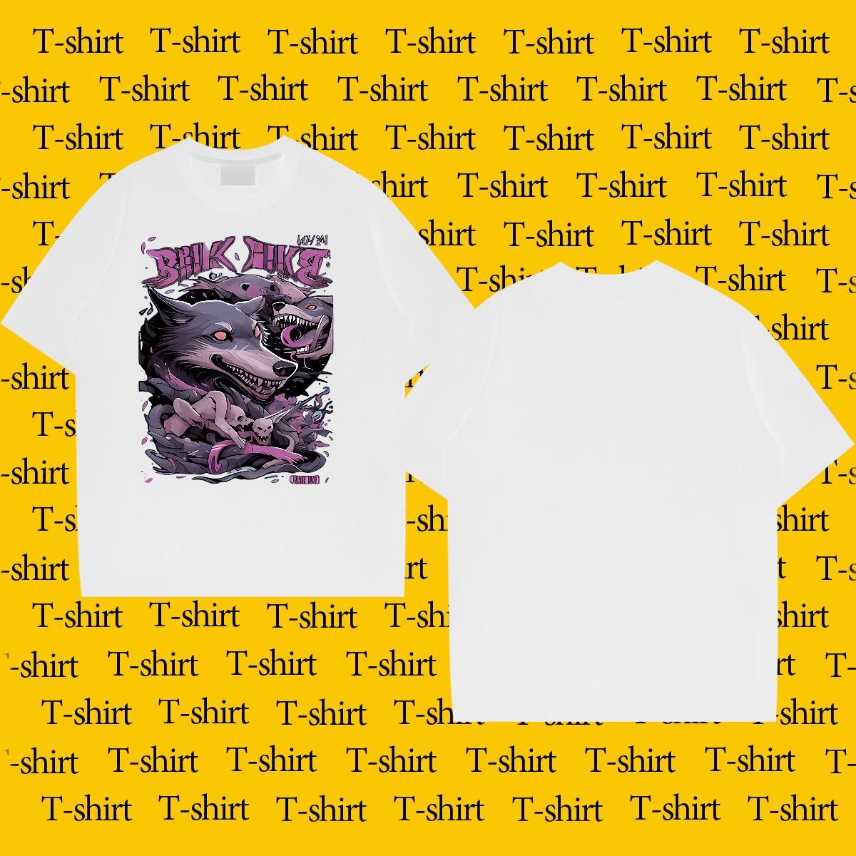 Free Shipping Mens T Shirts 230g Pure Cotton wolf Daily Outfit Top Tees Crew Neck Breathable Cool Men Tops Tees Plus Size Custom