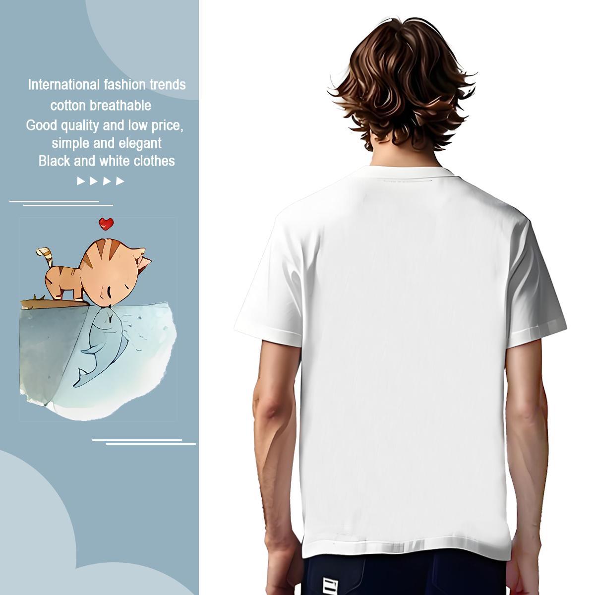 Mens T Shirts 100% Cotton 230g cat Home Outdoor Crew Neck Breathable Custom Printed Tshirt for Man Woman DIY Customized Loose Fit Clothes