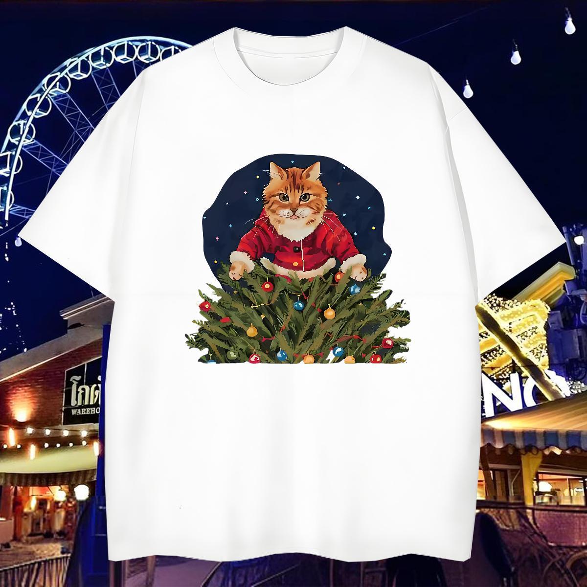 Fashion Casual T shirt 230g Pure Cotton cat Casual Daily Wear Tops Shirt Crew Neck Cool Men Tops Tees Oversized 3XL 4XL
