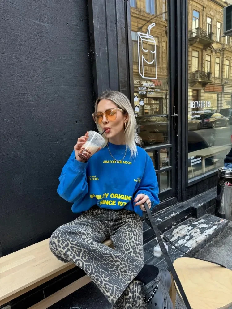 Leopard Print Jeans for Women American Retro Y2k Fashion Straight Wide Leg High Waisted Denim Pants Oversized Hip Hop Jeans 240806