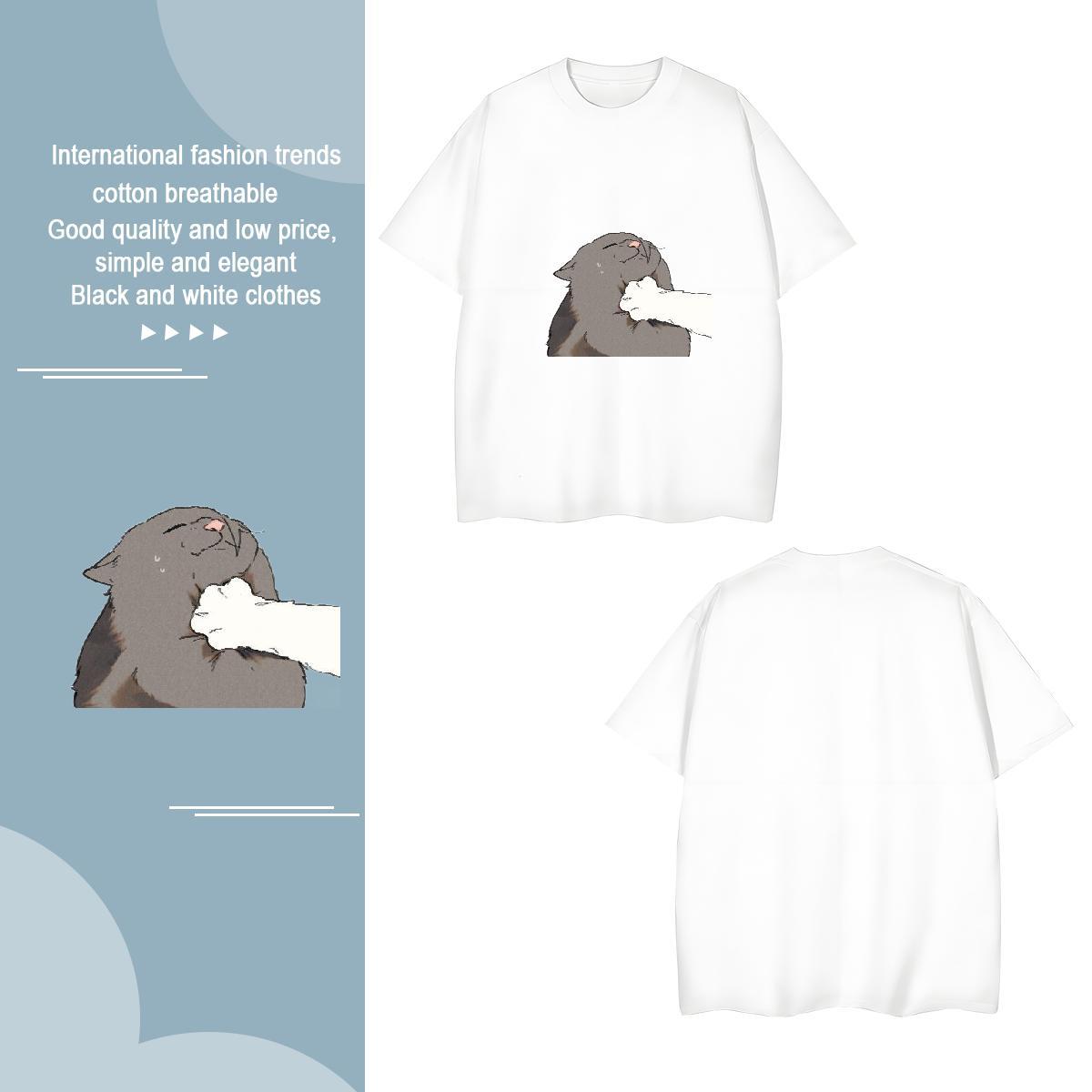 Mens T Shirts 230g Pure Cotton cat Hip Hop Breathable Crew Neck White Plus Size Men Clothes T-Shirt 2024 Designer Classic Tops Tees