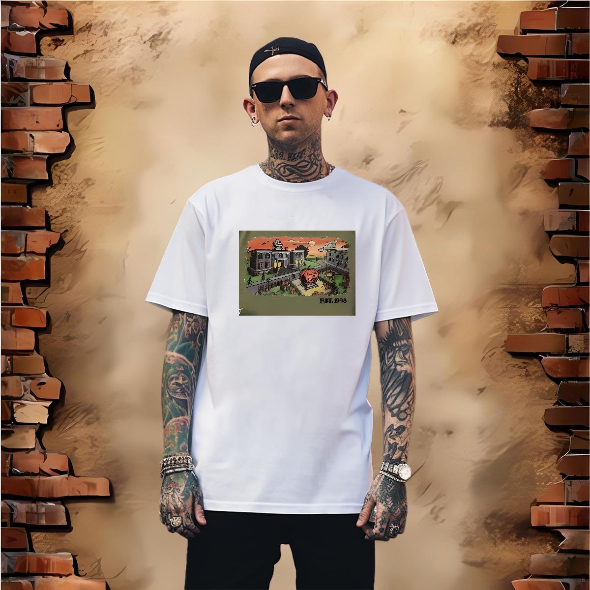 Men T Shirts 230g Cotton halloween High Street Hip Hop Breathable Short Sleeve Skull Tshirts 2024 Designer Comfortable Tees