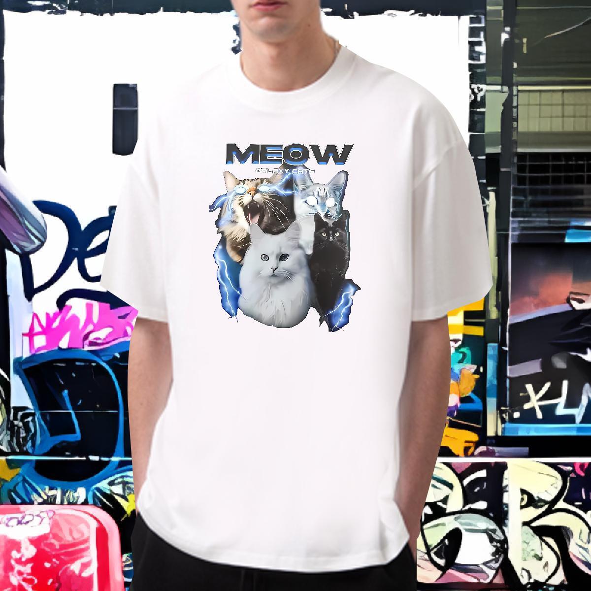 Fashion Casual T-Shirts 230g Pure Cotton cat Street Wear Tops Short Sleeve O-Neck Soft Men Tops Tees Custom Printing