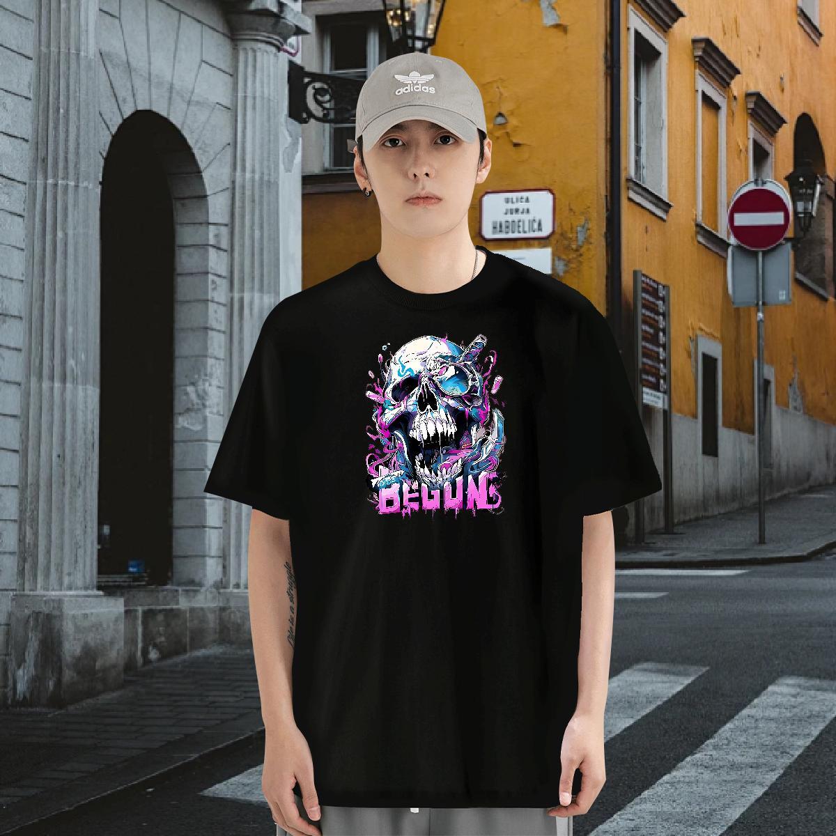 DIY Customized T-Shirts for Men skull Tee Shirt 100% Cotton 230g Casual Daily Wear Soft Custom Big Size O Neck Short Sleeves Men Clothes T-Shirt