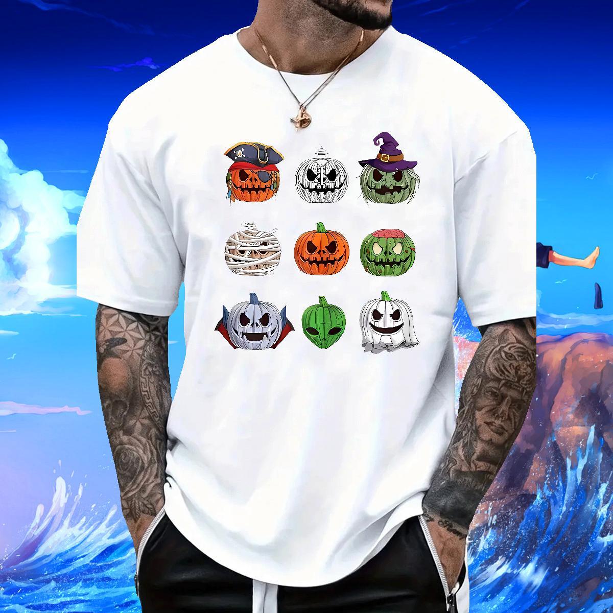 2024 New T Shirts Men 100% Cotton 230g halloween Street Wear Tops Short Sleeve O-Neck Popular Couples T Shirts Cartoon Print