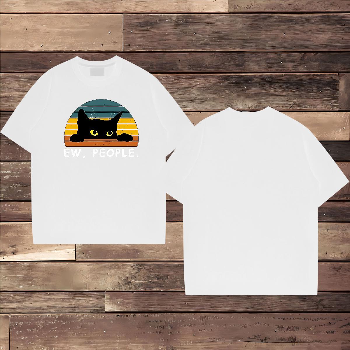Factory Direct T Shirts Men 230g Cotton cat Street Tops Round Neck Short Sleeve Unisex Men Clothes T-Shirt DIY