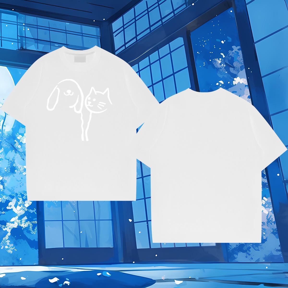 DIY T Shirt For Man 100% Cotton 230g cat Street Tshirts Pure Cotton High Quality Men Tops Tees Cartoon Print