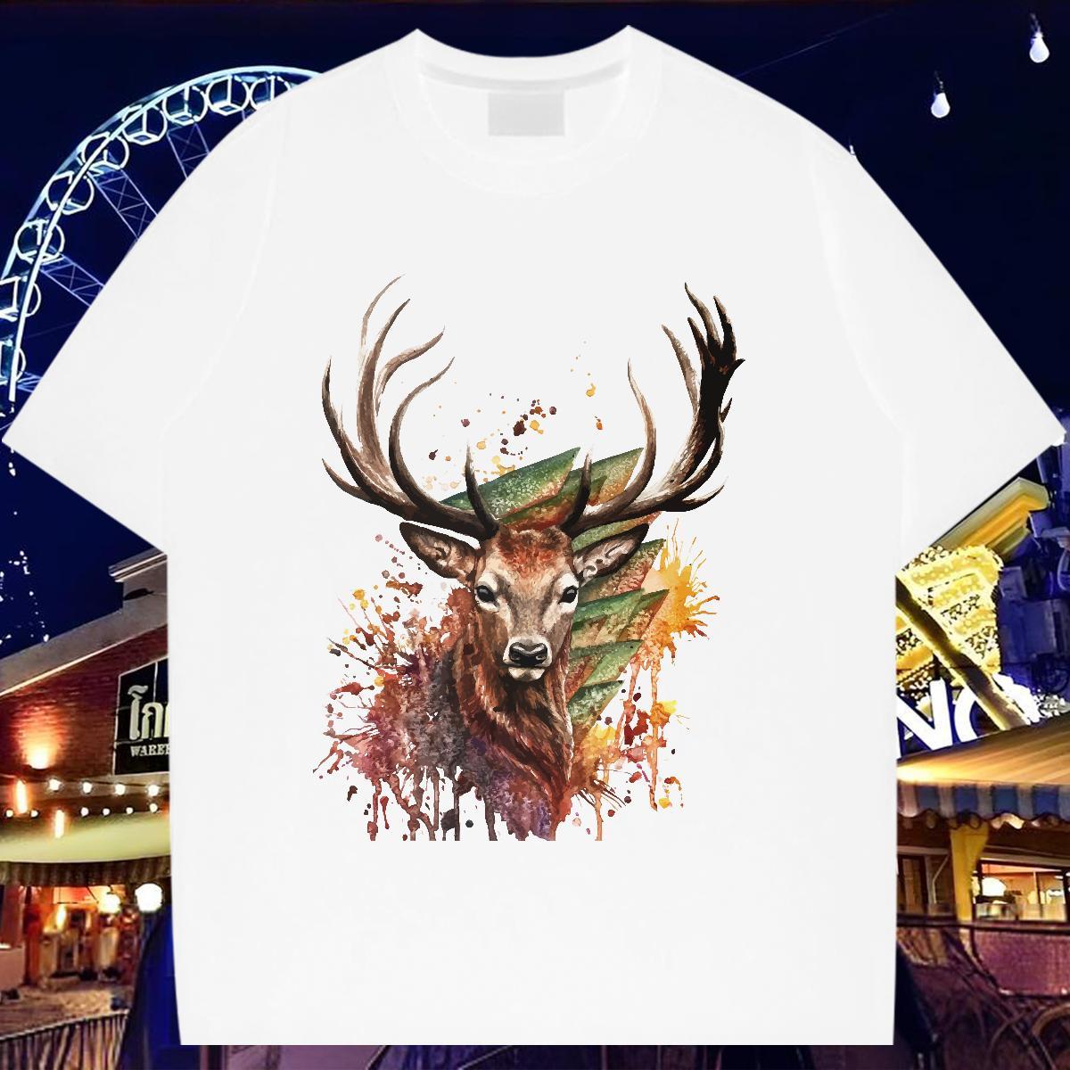 Brand T shirt 230g Cotton Deer Hip Hop Tee Shirt Short Sleeve O-Neck Comfortable Tshirts Anime