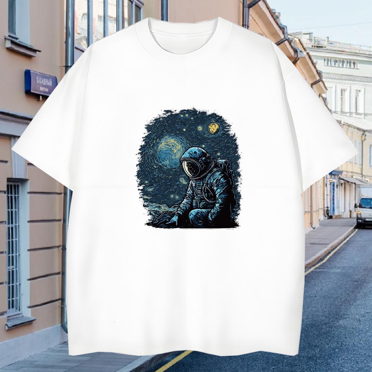 T Shirt For Man 100% Cotton 230g cosmonaut Daily Outfit Breathable Short Sleeve Oversized 4XL Tshirts Fashion Classic Tees Shirts