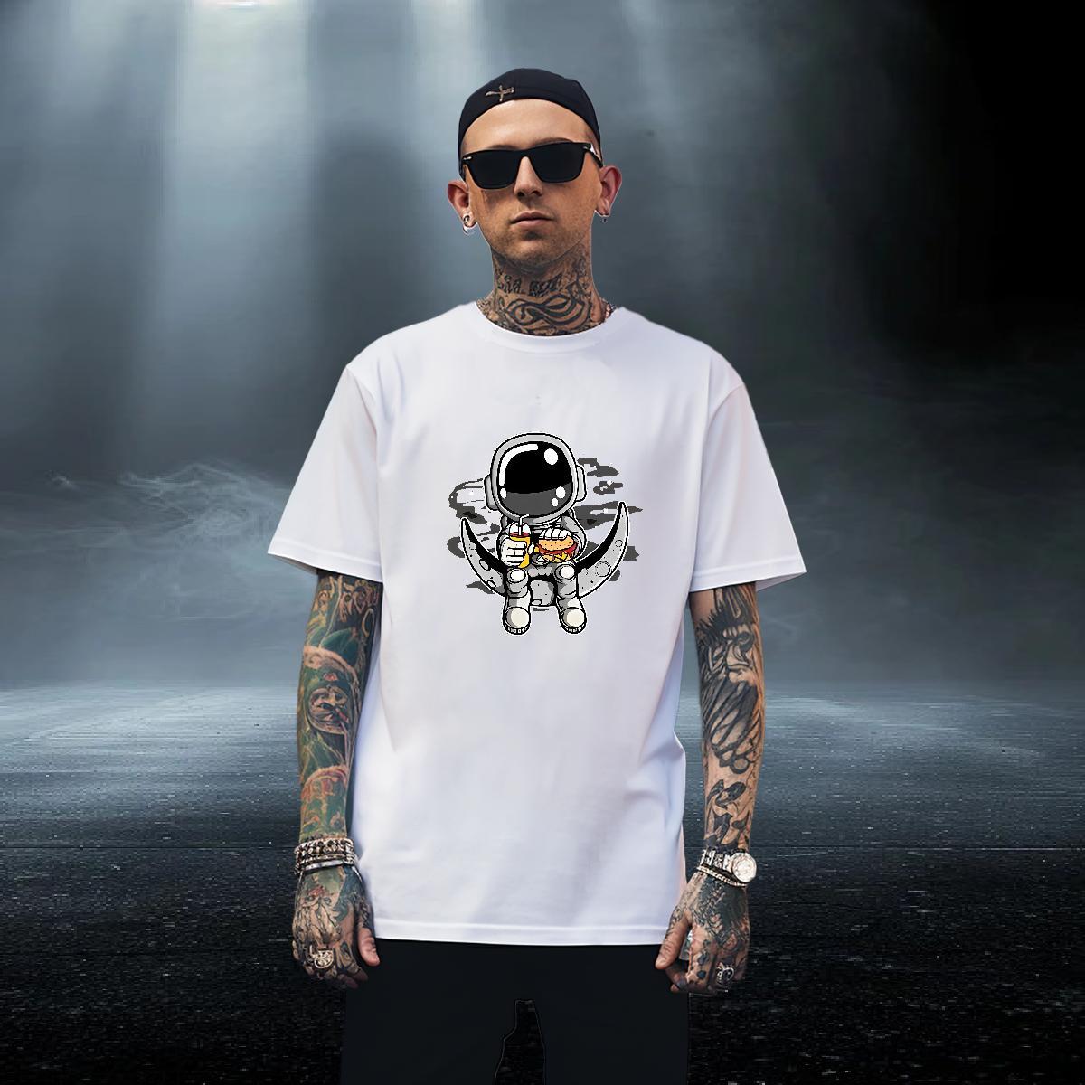 Cool Design Men Tshirts 230g Pure Cotton Sport spaceman DIY Printed Breathable Crew Neck Casual New T Shirts Men Tops Tees