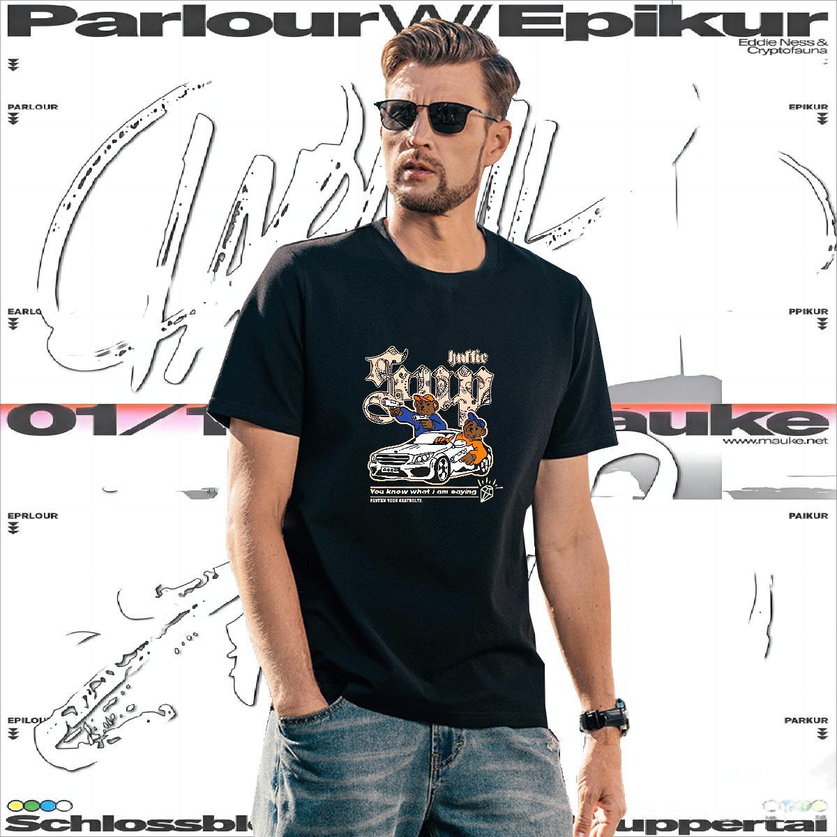 Comfortable Couples T Shirts 230g Cotton bear T-Shirts for Men Summer Casual Breathable Crew Neck Customized 2024 New Tees