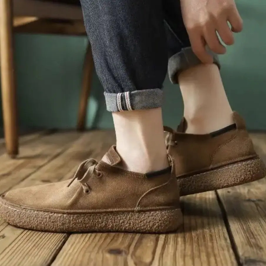 Mens retro casual real cowhide leather shoes with non slip soles classic sewing comfortable sliding club party shoes for spring and summer 240802