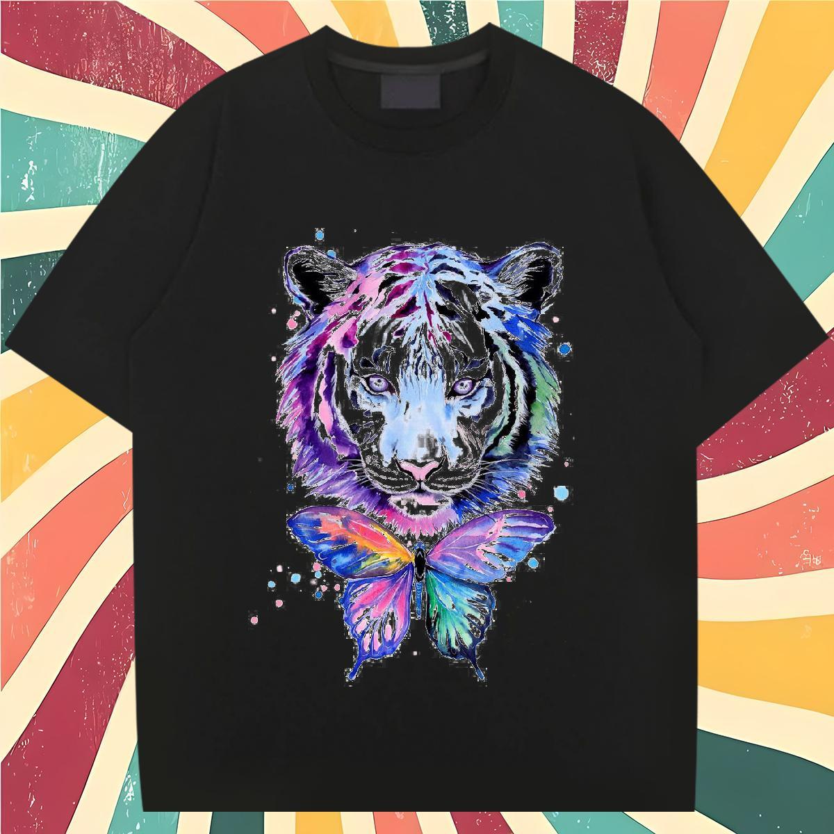 Brand Men T Shirts 230g 100% Cotton tiger Daily Wear Tshirts Breathable Short Sleeve Comfortable Men Tshirts Plus Size Cartoon