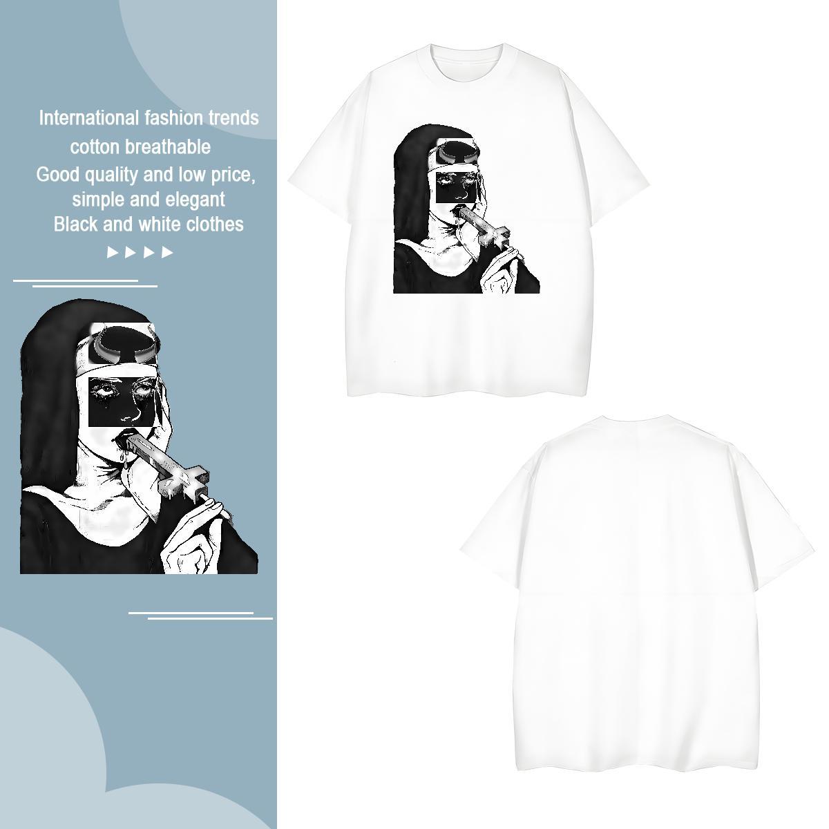 T Shirts Men 100% Cotton 230g nun Home Outdoor Short Sleeve O-Neck Anime Tshirt for Man Woman 2024 DIY Brand Clothes