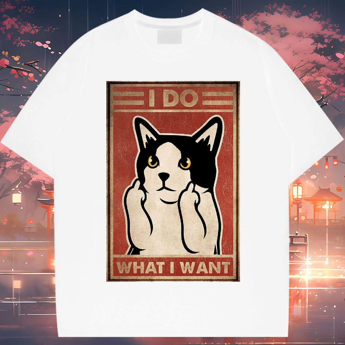 T Shirt For Man 100% Cotton 230g cat High Street Hip Hop Pure Cotton DIY Printed Men Tshirts Designer Free Shipping Tee Shirt