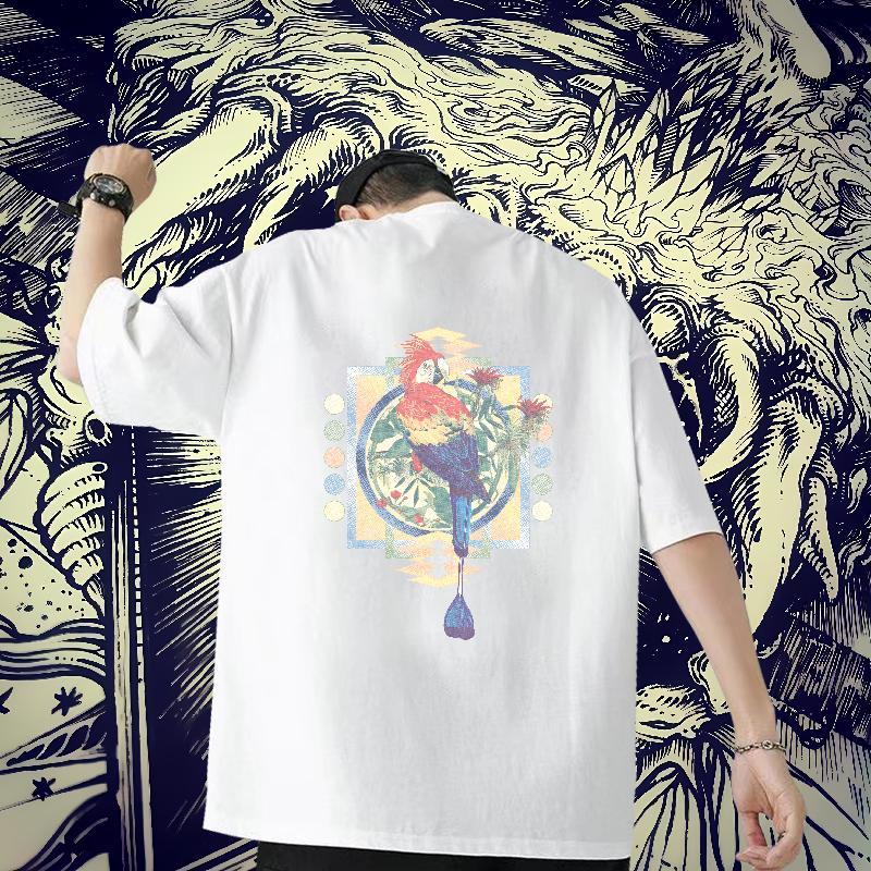 DIY T Shirt For Man 100% Cotton 230g bird Daily Outfit Tops Round Neck Short Sleeve Cool Men Tops Tees Anime