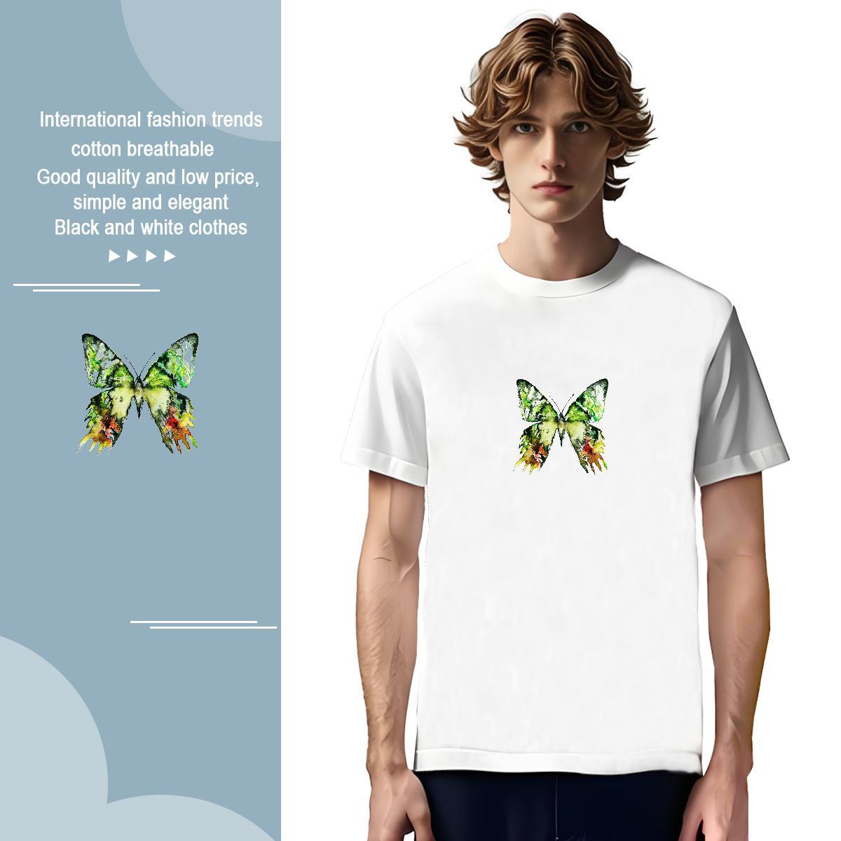 T Shirts Men 230g Cotton Butterfly Anime Printing Street Pure Cotton Oversized Couples T Shirts Stylist Cool Design Tees Shirts