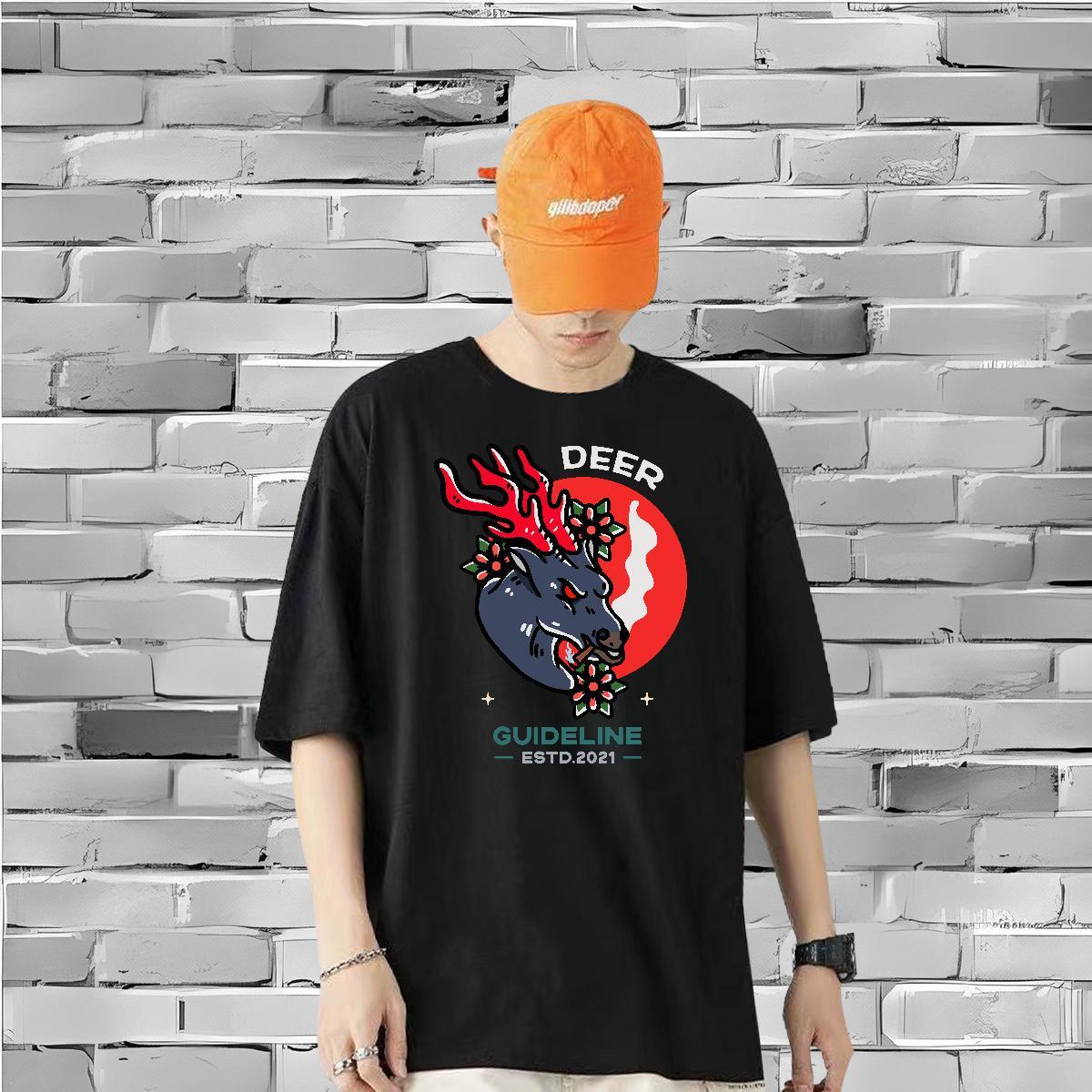 Stylist T-Shirts 230g Cotton Deer High Street Hip Hop Tee Shirt O-Neck Short Sleeve Wholesale Tshirts Custom Big Size