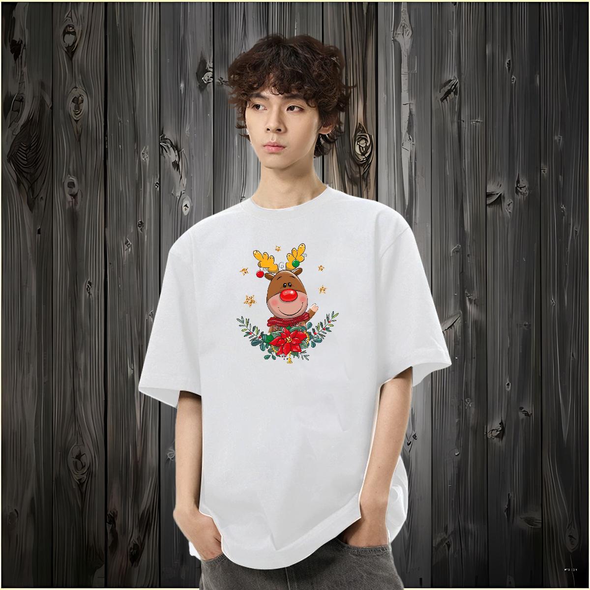 2024 T-Shirts for Men 230g 100% Cotton Christmas Casual Daily Wear Top Tees O Neck Short Sleeves Wholesale Couples T Shirts Black White