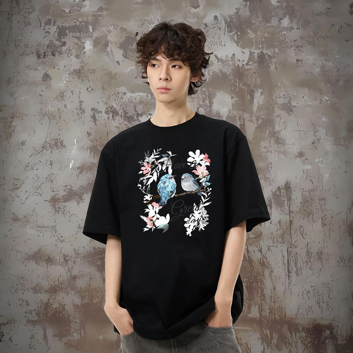 2024 Summer T Shirts Men 230g Cotton bird Street Casual Tee Shirt Crew Neck Wholesale Tshirt for Man Woman Customized Print