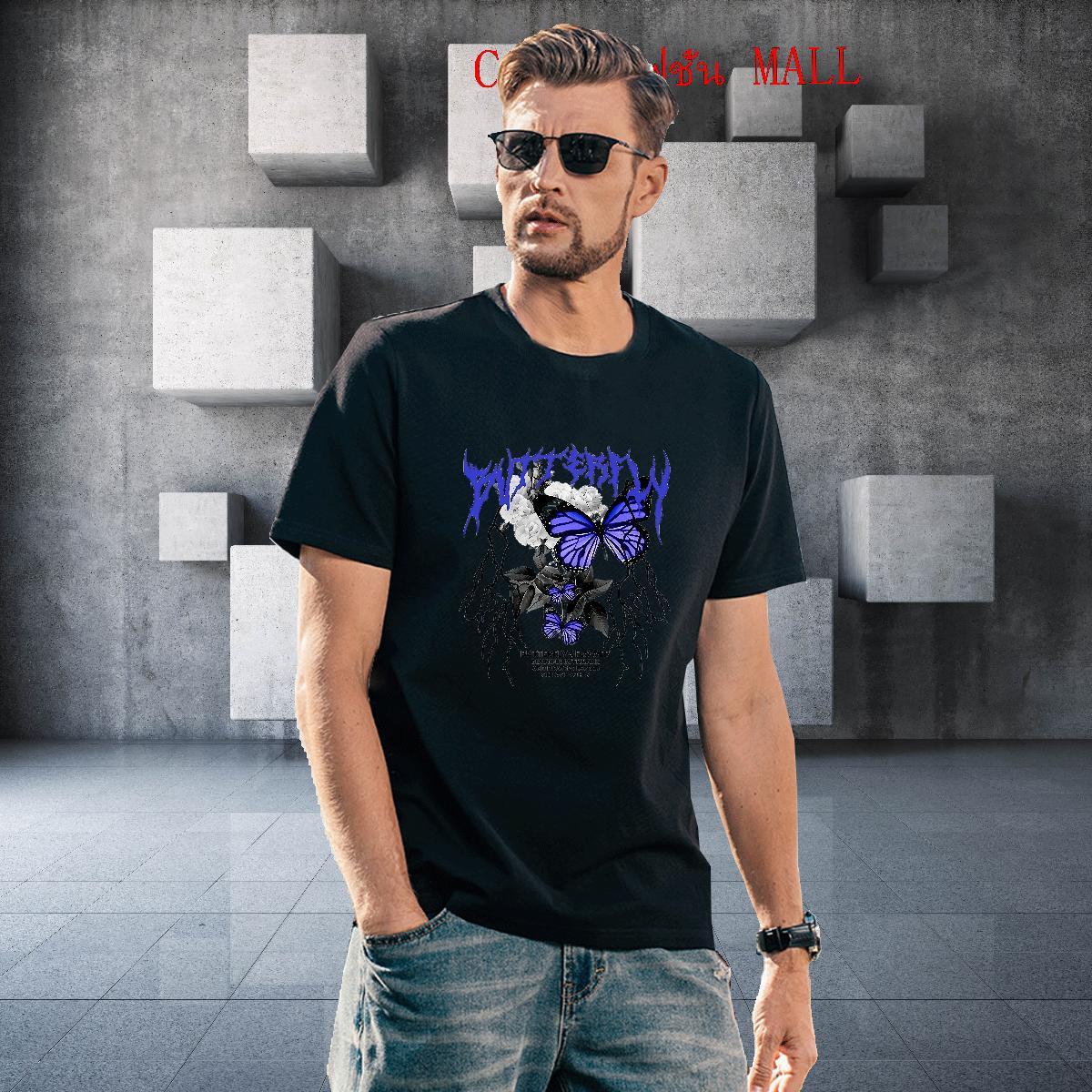 Classic Mens Tshirts 100% Cotton 230g Street wear Hip Hop Butterfly DIY Printed Crew Neck DIY Customized T-Shirts for Men Clothings