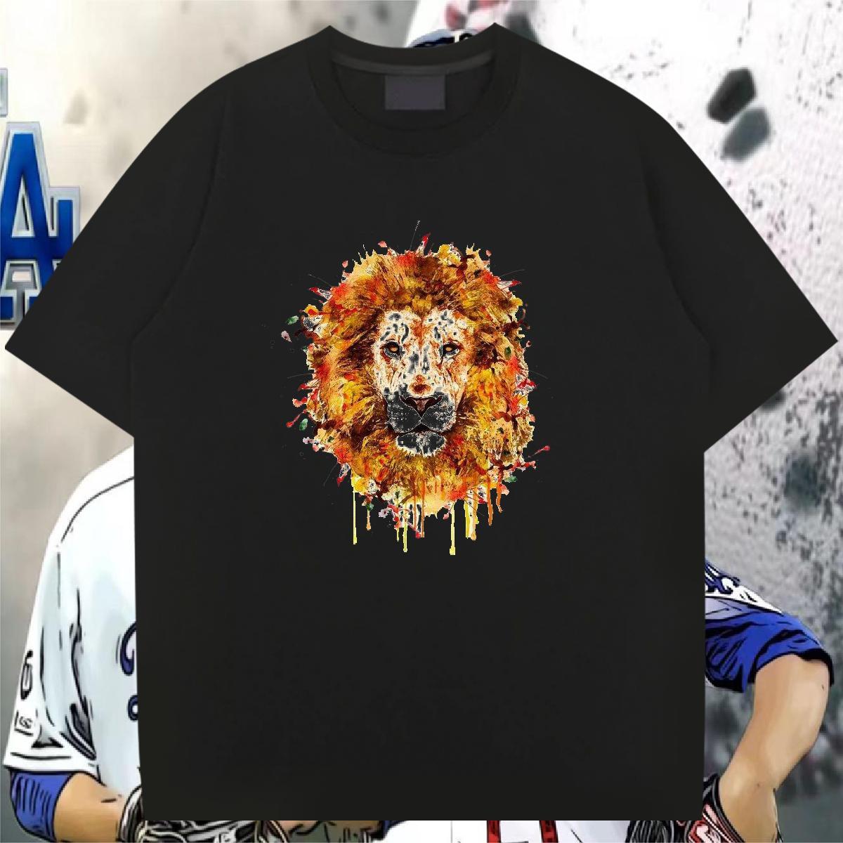 Factory Direct T-Shirts 230g 100% Cotton lion Casual Wear Short Sleeve O-Neck Wholesale Tshirts Custom Print Oversized