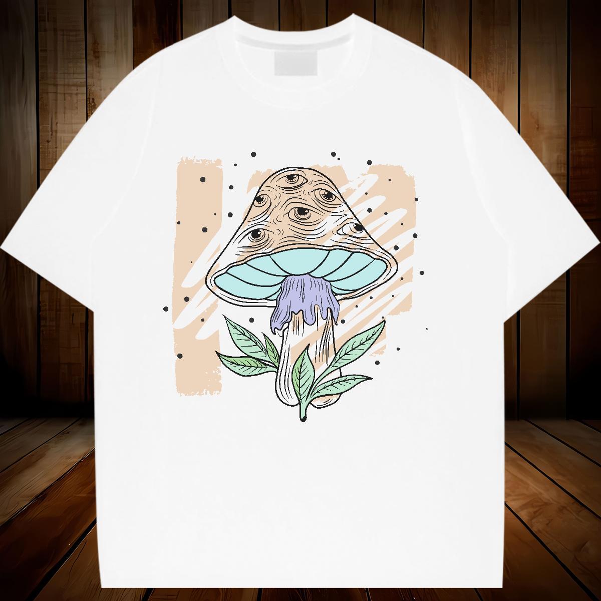 Comfortable T-Shirts for Women Short sleeve Soft Women Tees Graphic mushroom Street Casual 230g 100% Cotton 2024 DIY Tops Shirt